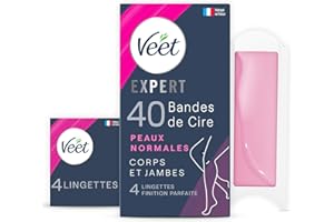 Veet EXPERT - 40 Bandes de Cire Froide Corps & Jambes - Peaux Normales - Finition Parfaite - Epilation Longue Durée
