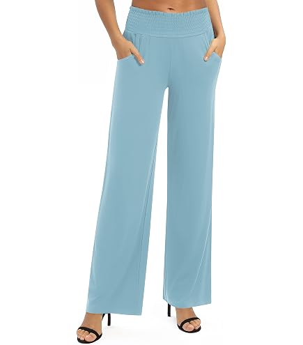 Pantaloni da donna 100% lana a gamba larga casual a