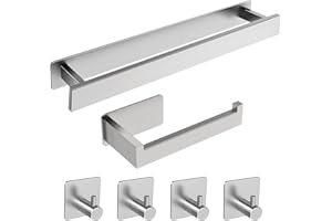 AIKER Portarrollos Papel Higienico,Versión Completa Toalleros De Baño Sin Taladro Soporte Papel Higienico Suite，Acero Inoxidable 304 Engrosado Toalleros De Baño con 4 Ganchos Accesorios Baño