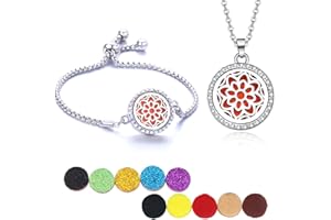 RIXERKOC Juego de Collar de Pulsera de aceites Esenciales con difusor de aromaterapia, Colgante de medallón con difusor Ajustable, Juego de 10 Almohadillas de Repuesto para Mujeres y niñas (Flor)