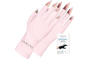 Saviland U V Shield Guantes de manicura profesional UPF200+ Protección UV Guantes sin dedos para esmalte de uñas, secado de uñas, ciclismo, conducción, pesca, fitness (Rosa Claro)