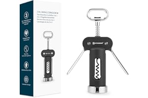 KITCHENDAO 3 in 1 Korkenzieher Wein, Weinöffner mit Abnehmbarem Folienschneider, kapselheber mit Multifunktionalem, Manueller Flaschenöffner für Korken und Kappen, Schwarz