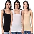 Aimly Women's Regular Fit Sleeveless Cotton Long Camisole Slip Spaghetti Combo Pack of 3