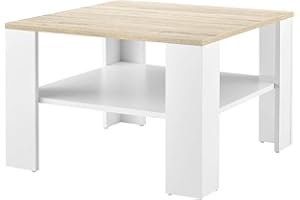 [en.casa] Tavolino da Salotto con Ripiano 60 x 60 40 cm Tavolino Basso Tavolino da caffè Portariviste - Bianco/Effetto Rovere Bianco