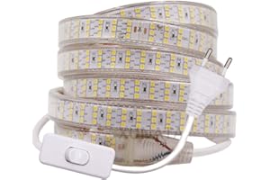 XUNATA Super Luminoso Striscia LED con Interruttore, 220V SMD 2835 276 LEDs/m, IP65 Impermeabile, Flessibile Striscia a LED per Scaletta Tetto Cavi da Cucina Decorazione- 4m, Bianco Caldo