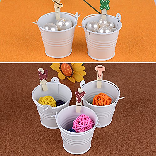 20 Stk Gastgeschenk Mini Eimer für Hochzeit Party Taufe Mandeln Süßigkeiten Schokolade Tischdeko Bonboniere Mit Tragegriff Geschenkbox Pralinenschachtel Geschenkschachtel (Weiß) - 6
