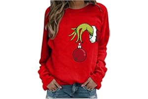 Sonnena Grinch Costume Maglione Natalizio a Maniche Lunghe Felpa da Donna Top Felpa Girocollo con Stampa Mostro Verde Natalizio Elegante Stampa T Shirt