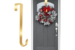 Kukigo Wreath Hangers for Front Door,Christmas Wreath Hanger Door Wreath Hook Over The Door Hanger,Halloween Door Wreath Garland Hanger Metal Wreath Holder for Easter Front Door Decorations (Gold)