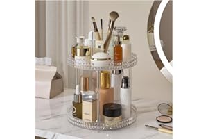 ROWNYEON Rotating Makeup Organiser Storage, 2 Tier Clear Skincare Organisers Beauty Storage Perfume Organiser Holder Stand Spinning Make Up Organisers Cosmetics Organizer for Vanity,Bathroom,Dresser