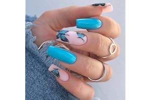 BELUGSIN 24 sztuki długich sztucznych paznokci żelowych trumna motyl balerina do przyciśnięcia na paznokciach żel handcess coffin francuski sztuczne paznokcie akryl sztuka gipsowanie na końcówki paznokci