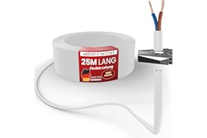 MAS Premium De 5 a 100m Conducto flexible de plástico H05VV-F 2x0,75; 2x1; 2x1,5 o 2x2,5 Blanco Cable de alimentación, cable de dispositivo (H05VV-F 2x1,5 WS, 25m)