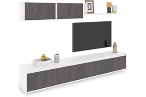 duehome | Conjunto Reversible de Salon, Mueble de TV, Modulos de Comedor, Modelo Arlet, Acabado en Blanco Artik y Oxido, Medidas: 200 cm (Largo) x 41 cm (Fondo) 43 cm (Alto)