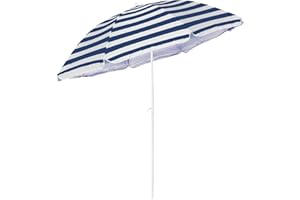 JMS we create smile Patio Garden Beach Parasol Sunshade Sun Umbrella Outdoor Tilting Folding (Blue/White)