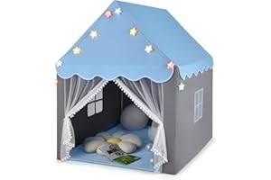 COSTWAY Tente de Jeux pour Enfants, Cabane Enfant avec Tapis Lavable, Tente Enfant Interieur avec Lumières Étoiles, Facile à Assembler, pour Garçons et Filles, 105 x 121 x 136 cm