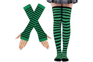 LUKIUP Rayas Calcetines Hasta la Rodilla, Juego de Calcetines Altos Hasta el Muslo, Para damas, Halloween, fiestas de Navidad, cosplay de carnaval y fiestas de disfraces