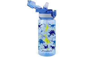 omedecal Borraccia Bambini con Cannuccia, a Prova di Perdite 600ml Borracce Bambina Bambini Bambino, Senza BPA con Maniglia, Lavabile in Lavastoviglie - Dinosauro