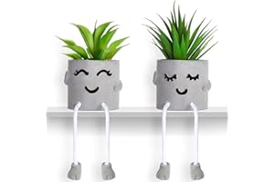 YILAKLA Artificial Plants Indoor, Fake Succulent Plants with Hanging Leg, Plant Pots with Creative Emotional Cement, Faux Plants Home Decor for House Office Bedroom Living Room Table Desk Shelf (2Pcs)