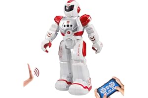 HUSAN Infantil Robot de Control Remoto niños, Robot de Baile Inteligente con Juguetes Control infrarrojo,programable,Ojos LED, Canto Caminando Regalo,Kit de Robot (Rojo)