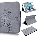 Produktbild iPad Mini 4 Hülle, Yokata PU Retro Schutzhülle Magenet Holder Stand Flip Schutz Tasche Lederhülle Etui mit Prägung Narzissen Blumen und Schmetterling Butterfly Motiv Case Wallet mit Aufsteller-Funktion Bookstyle Ledertasche Karten Slot Komplett Schutz Schutzhülle - Grau