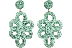 MAJALE Pendientes Mujer Largos Flamenca Obsequio San Valentín - Pendientes Ligeros de Boda, Fiesta, Sevillanos para Ocasiones Especiales - Pendientes Pasamaneria Estilo Cordón de Seda