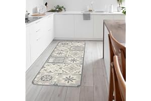 Knutzen Wohnen Küchenläufer 60x180 cm Kacheln Grau - Küchenteppich - rutschfest und waschbar - Fußwärmende Designmatte - Sisaloptik - Stilvoller Läufer für Küche, Flur und Wohnraum