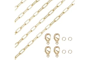 Beebeecraft 1 Caja de Cadena de Clip de 2 m, Collar de Eslabones Gruesos Ovalados Chapados En Oro de 18 Quilates con 10 Cierres de Pinza de Langosta, 20 Anillos de Salto para Hacer Joyas