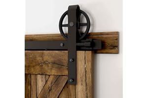 CCJH 6FT/180cm Rail Porte Coulissante Quincaillerie Kit Avec Guide au Sol Réglable - Industriel Big Spoke Wheel Forme J -Pour porte simple