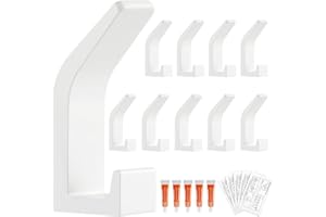 BASVII 10 Stück Kleiderhaken Weiß, Garderobenhaken Weiß Matt Ohne Bohren aus Space Aluminium, Handtuchhaken Kann Sparen Platz, Wandhaken Weiß für Veranda, Schlafzimmer, Badezimmer, Küche