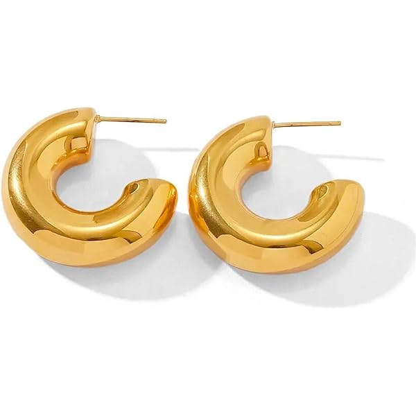 wowshow Gold Hoop Earrings, 14K Gold Plated Chunky Small Hoop