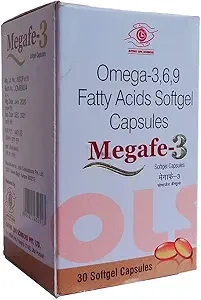 Megafe 3 - Omega 3, 6, 9 soft gel capsules for healthy heart, Eye, Skin, High Strength, Joint Care for Men and Women (Pack of Bottle - 30 capsules)