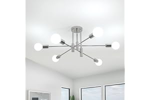 Comely Lampadario Soffitto Industrial, 6 Luci Forma DIY Plafoniera Vintage E27, Moderno Lampada da Soffitto in Ferro per Camera da letto Soggiorno Cucina Corridoio (Cromo)
