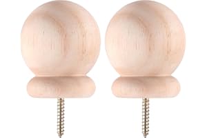 Maasechs 2 Pack Round Wood Ball Curtain Rod Finial with Screw Newel Post Cap Wooden Finials Decorative for Bed Post DIY Crafts (3 Inch)