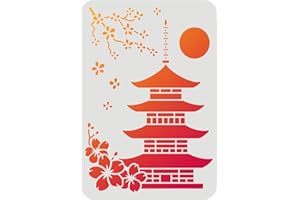 FINGERINSPIRE Tour Pochoirs 29.7x21cm Fleurs en Plastique Ancienne Tour Dessin Peinture Pochoirs Fleur de Cerisier Tour Soleil Motif Pochoirs Muraux Pochoirs Réutilisables pour Peinture