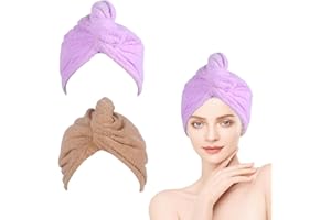 LARFRAECY 2PCS Seco Cabello An-Frizz Toalla para El Pelo Toalla Microfibra para Cabello SúPer Absorbente DiseñO De BotóN Senderismo,Playa,Deportes Aplicar Pelo Largo Y Todo Tipo De Cabello (B)