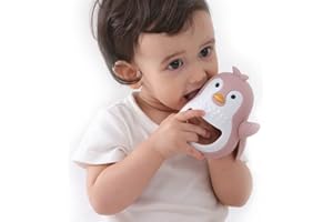 Penguin Teethers, Teething Toys for Babies, Teether Toy for Boys and Girls, Seposeve Silicone Baby Chew Toys for Sucking Needs, BPA-Free, Pink