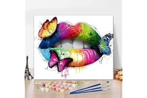 TISHIRON DIY Paint by Numbers, Butterfly Kiss Paint by Number for Adult, Colored Lips Picture Paint by Numbers Kits on Canvas with Paint Brushes and Acrylic Pigment, 16X20 Inch for Beginner Kids