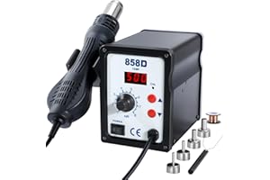 KASAKILY Heißluft Lötstation, 858D Lötstation Entlötstation Rework Station 700W Heißluftlötgerät mit LED Digital Temperatur-Anzeige 100~500°C mit 4 Heißluftföhn-Mundstücke