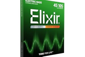 Elixir Strings Stainless Steel 4-String Bass Strings w NANOWEB Coating, Long Scale, Light/Medium (.045-.105)