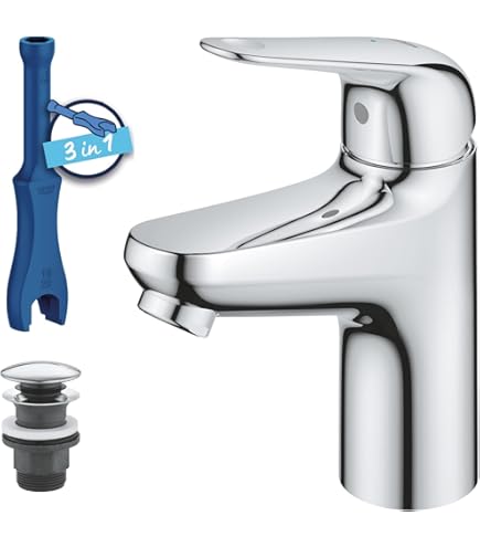 Miscelatore Lavabo Grohe Start Edge - Monocomando Cromo, Portata Limitata 5.7 L/min, Con Piletta Clic Clac - Foto 8