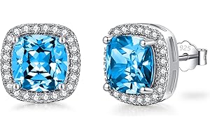 SNORSO Clous D'oreilles Argent Pour Femme Fille,Boucles d'oreilles Zircon Cubique Carré/Rectangle/Coeur/Goutte d'eau/Ronde, Boucles d'oreilles Pierre de Naissance Coloré,Cadeau Anniversaire Mariage