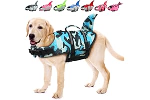 EMUST Gilet de Sauvetage pour Chien, Gilet de Sauvetage pour Petit, Moyen et Grand Chien avec poignée de Sauvetage Gilet de flottaison de sécurité pour Piscine, Plage et Bateau, (S,Camouflage Bleu)