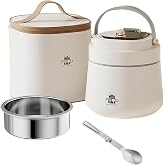 LANMOU Thermal Container for Food 1200 ml Food Warming Container Stainless Steel Thermal Lunch Box Double-Walled with Foldable Spoon and Heat Bag Portable Warming Container for Children Adults