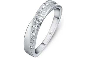 Amberta Women's 925 Sterling Silver Ring Crossover Band with Zirconia Stones