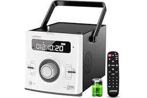LONPOO 20W Portable CD Player Boombox with 2000mAh Built-in Rechargeable Battery, Bluetooth, USB Input, AUX Input, MIC Port, Headphone Port, Stereo Sound, Remote Control