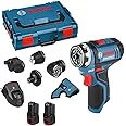 Bosch Professional 12V System Cordless Drill Driver GSR 12V-15 FC (2x battery GBA 12V 2.0Ah, Charger GAL 12V-40, 4x adapter (GFA 12-B, GFA 12-X, GFA 12-W, GFA 12-E, L-BOXX 102)