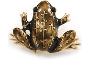 Avalaya Funky Dark Olive Enamel Frog Brooch in Gold Tone Metal - 40mm Across