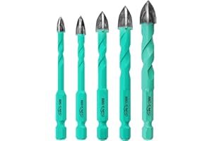 LEKOMESH Masonry Concrete Drill Bits Set - 5pcs 5/6/8/10/12mm Carbide Drill Bits Tip for Wood, Plastic, Masonry, Ceramic Tile, Concrete, Marble, Quick Change Hex Shank