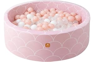 Dodozen Soft Ball Pit 90X30cm/200 Balls ∅ 7Cm Round Foam Ball Pool for Babies and Toddlers Removable Cover Crush-Proof Playballs - Pink Shell:White/Transparent/Pink