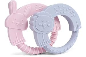 MCGMITT Mordedor Bebe 2 Pcs, Juguetes la Dentición del Bebé Anillo Mordedor de Animales de Silicona, sin BPA, Juguete Agarrar, Uguetes para Masticar Juguetes de Dentición para Bebés 0 Meses (Pack B)