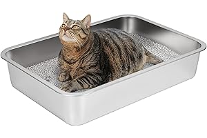 IKITCHEN Grande litière en Acier Inoxydable pour Chat et Lapins, n'absorbe Pas Les odeurs, Anti-Taches, antirouille, Surface Lisse antiadhésive, Fond en Caoutchouc antidérapant, 60 x 40 x 10 cm